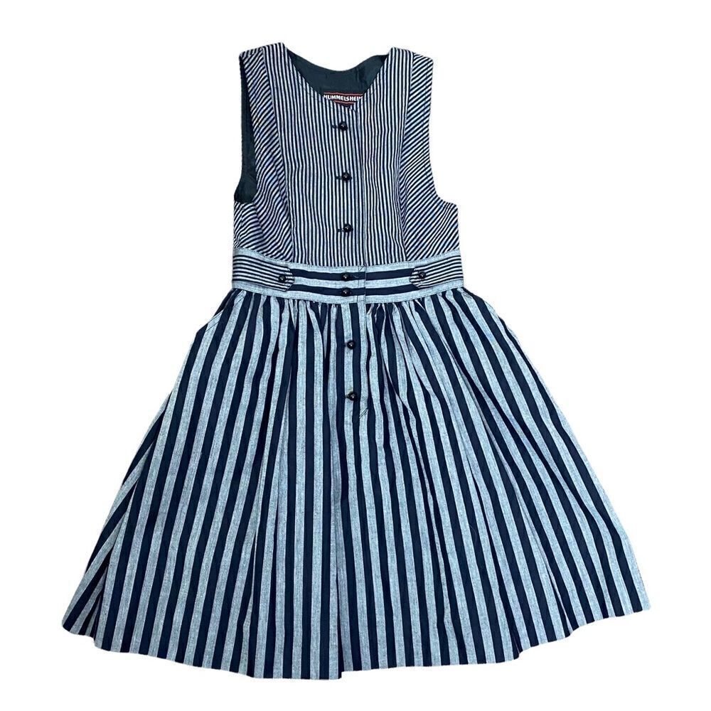 Vintage Hummelsheim Girls Striped Dress Size 5 Gray Black Sleeveless